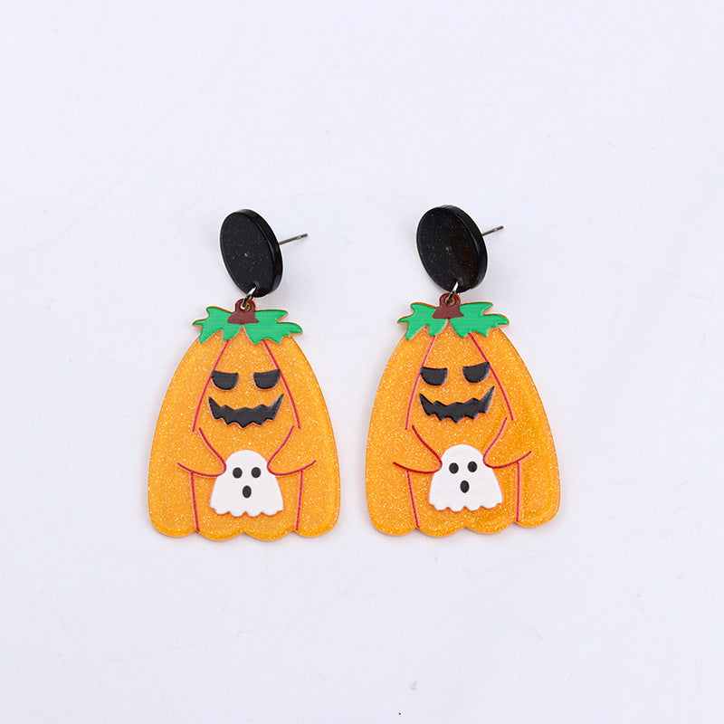Wholesale Pumpkin Skeleton Flowers Acrylic Earrings