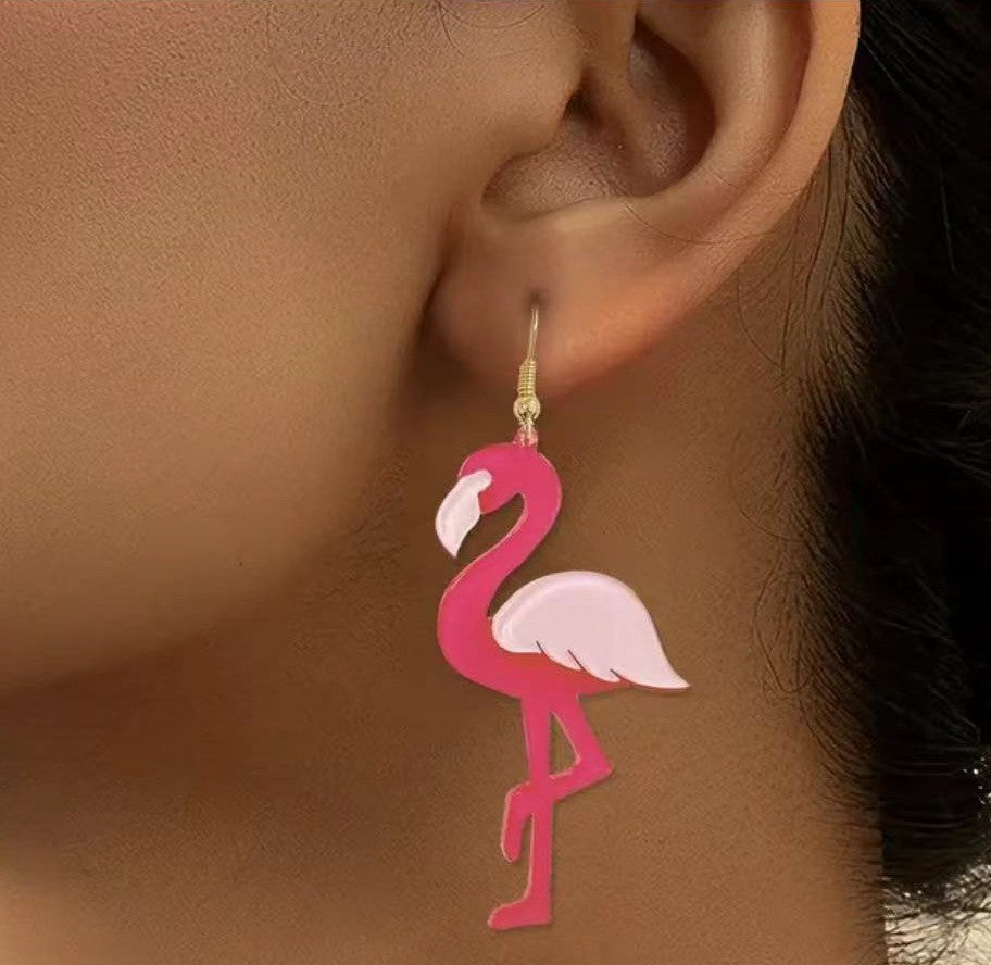 Wholesale glitter acrylic pink Valentine's Day fun cute Flamingo earrings
