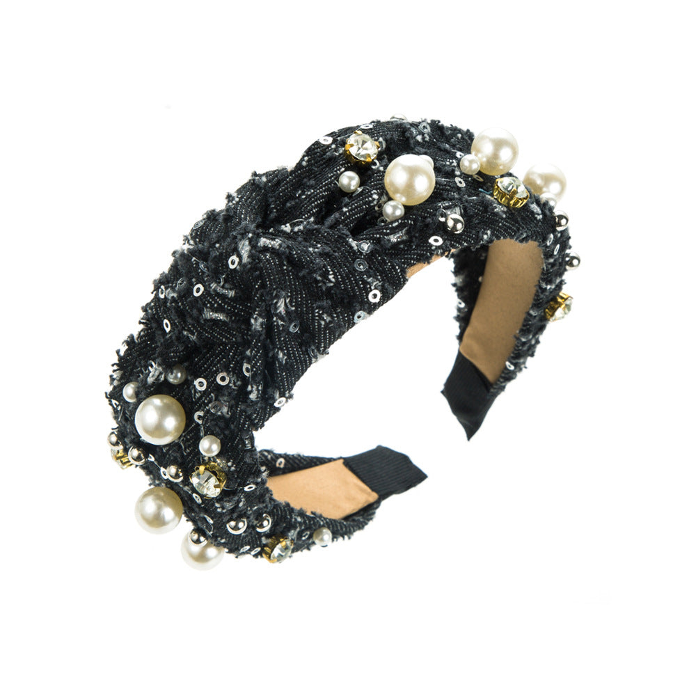 Wholesale Denim Fashion Pearl Sequin Headband