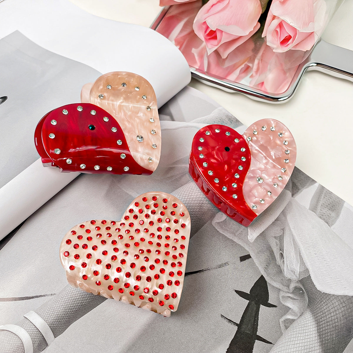 Wholesale Acrylic Diamond Inlaid Valentine's Day Hair Clips