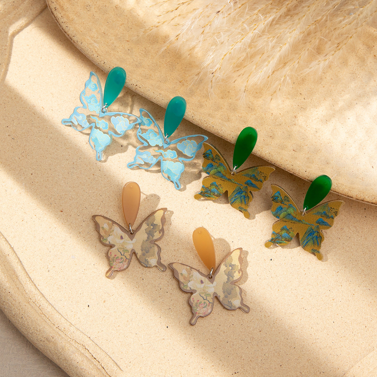Wholesale Retro Oil Painting Butterfly Earrings