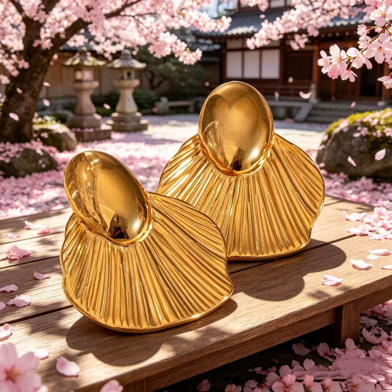 Wholesale Vintage Gold Tone Fan Earrings For Women Trendy Brushed Finish Jewelry Accessory