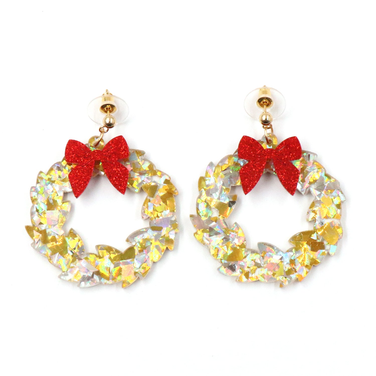 Wholesale Bowknot Pendant Wreath Gold Christmas Acrylic Earrings