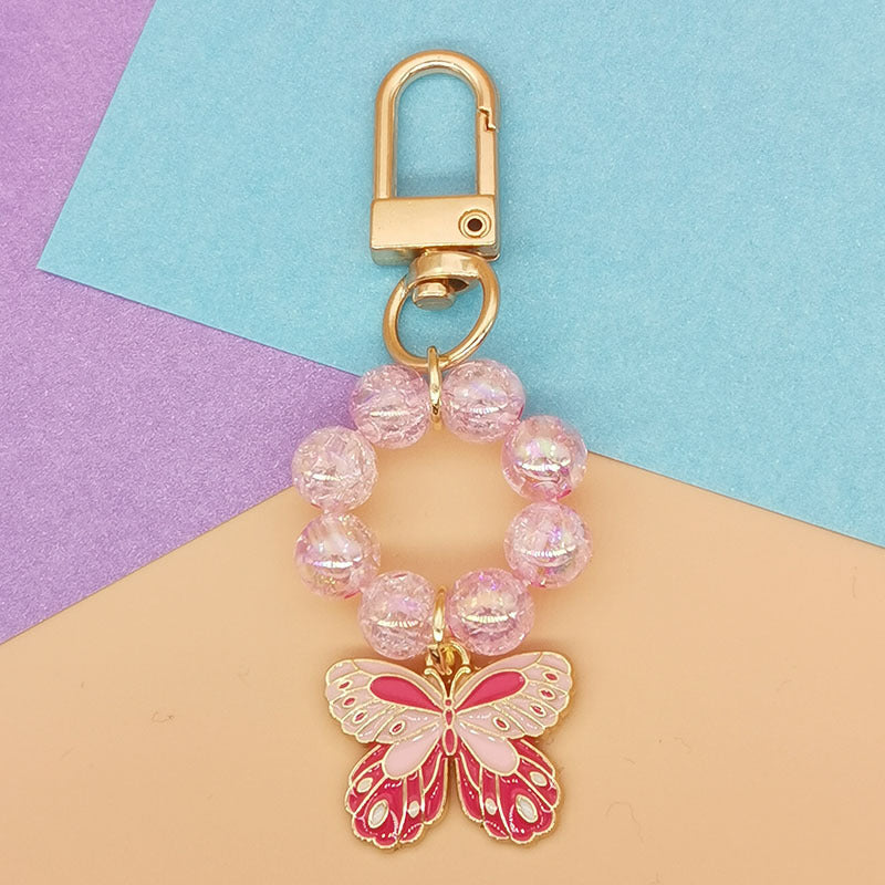 Wholesale Electroplated Acrylic Alloy Beaded Colorful Butterfly Keychain
