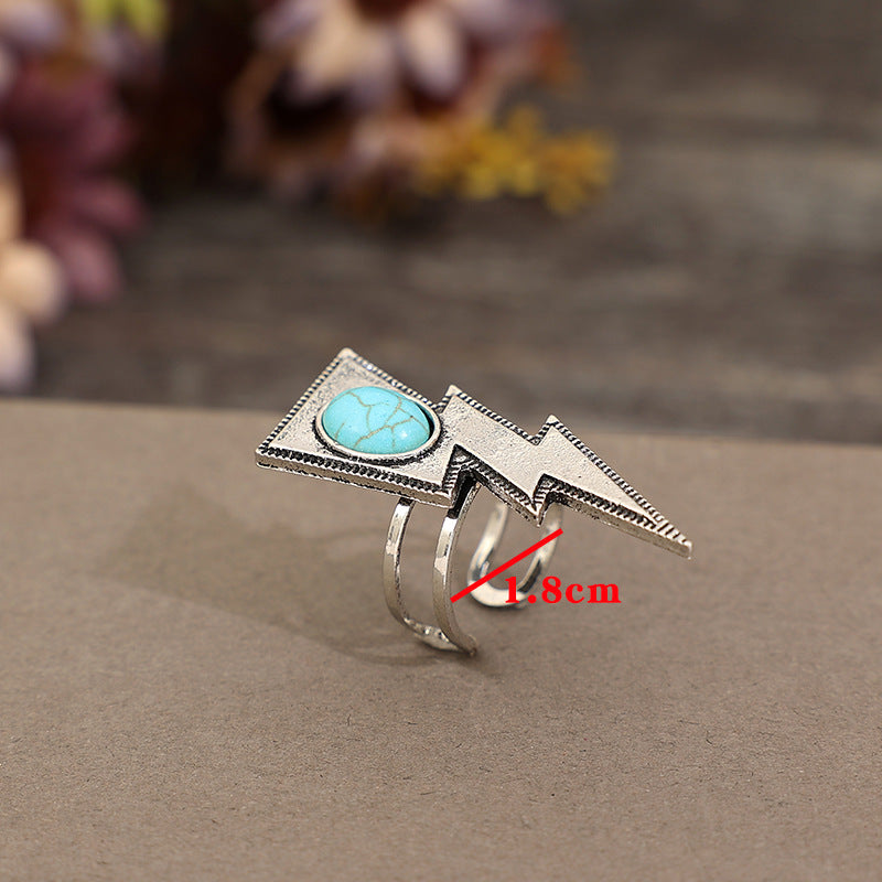 Wholesale Western retro creative lightning turquoise personality ring