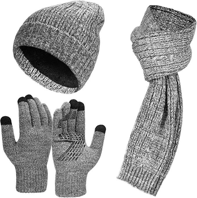 Wholesale Winter Hat Scarf Glove Set Warm Plus Velvet Knitted Beanie Cycling Silicone Gloves