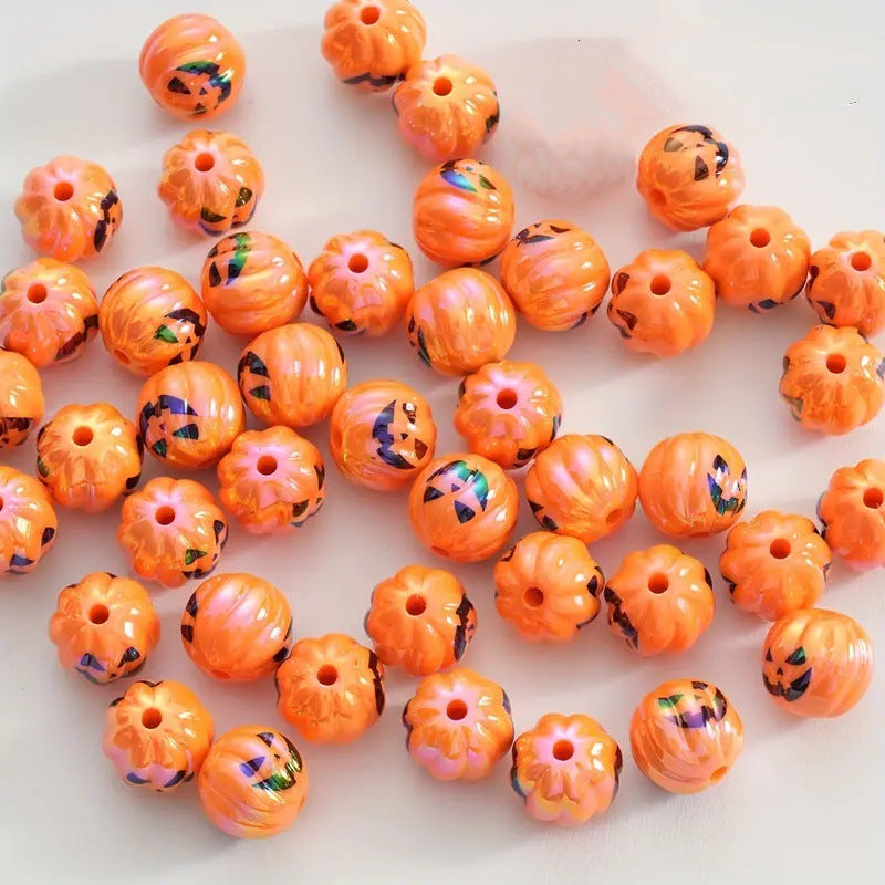 Wholesale 50pcs Acrylic UV-plated Funny Halloween Pumpkin Beads DIY Jewelry Accessories Beads