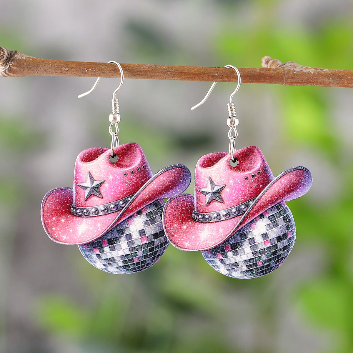 Wholesale Western style cowboy hat boots pendant wooden double-sided earrings