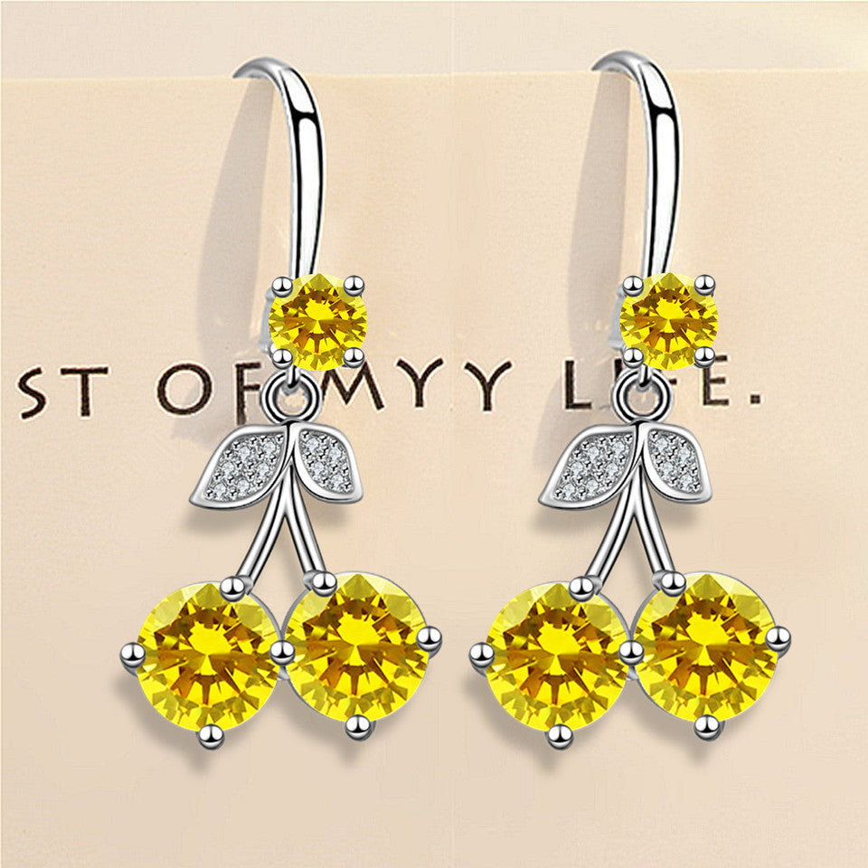 Wholesale Cherry inlaid medium length colored zircon earrings