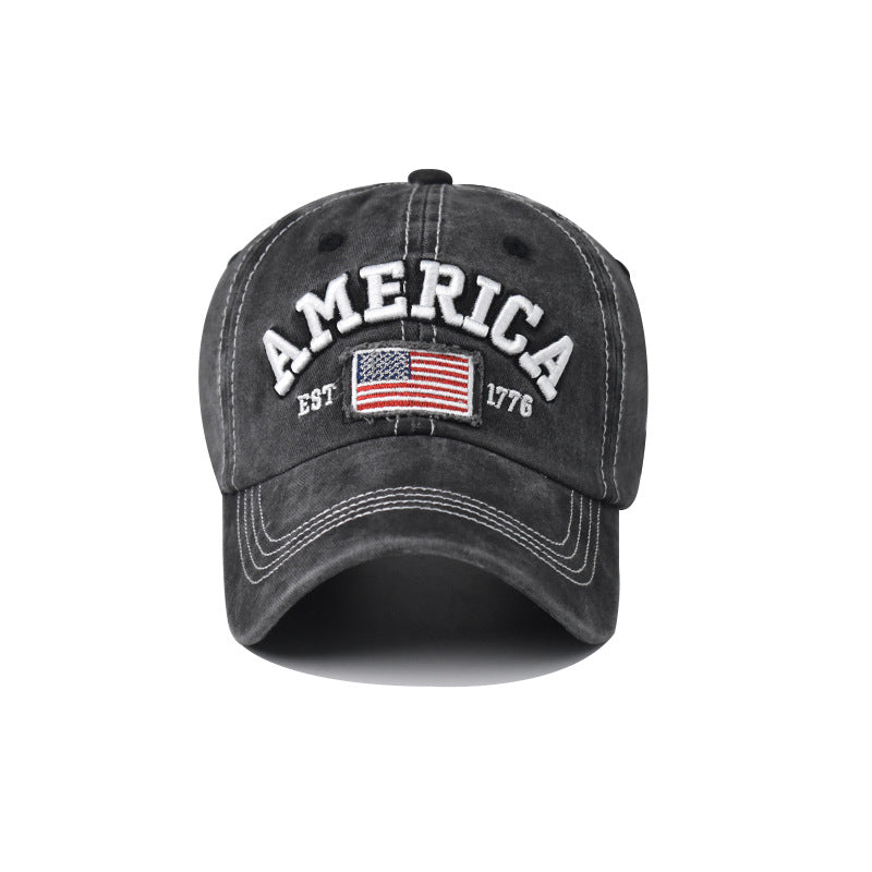 Wholesale Cotton Washed Ripped Hole Flag Embroidered Baseball Hat