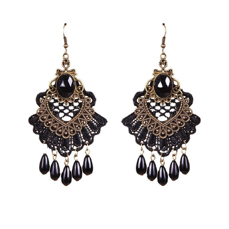 Wholesale Antique Black Tassel Lace Earrings