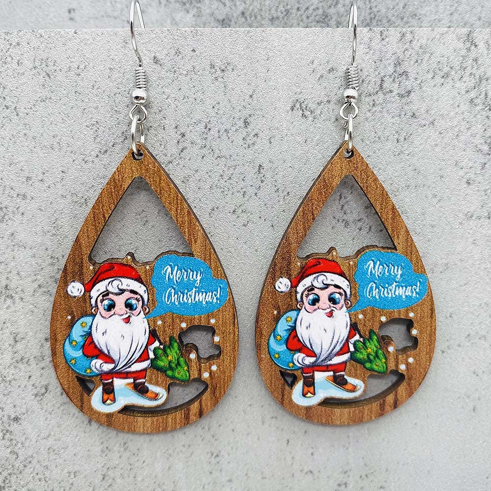 Wholesale Santa Claus Bells Red Car Water Drop Wooden Earrings