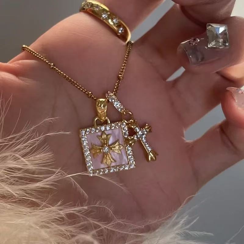 Wholesale Square brand diamond studded cross necklace