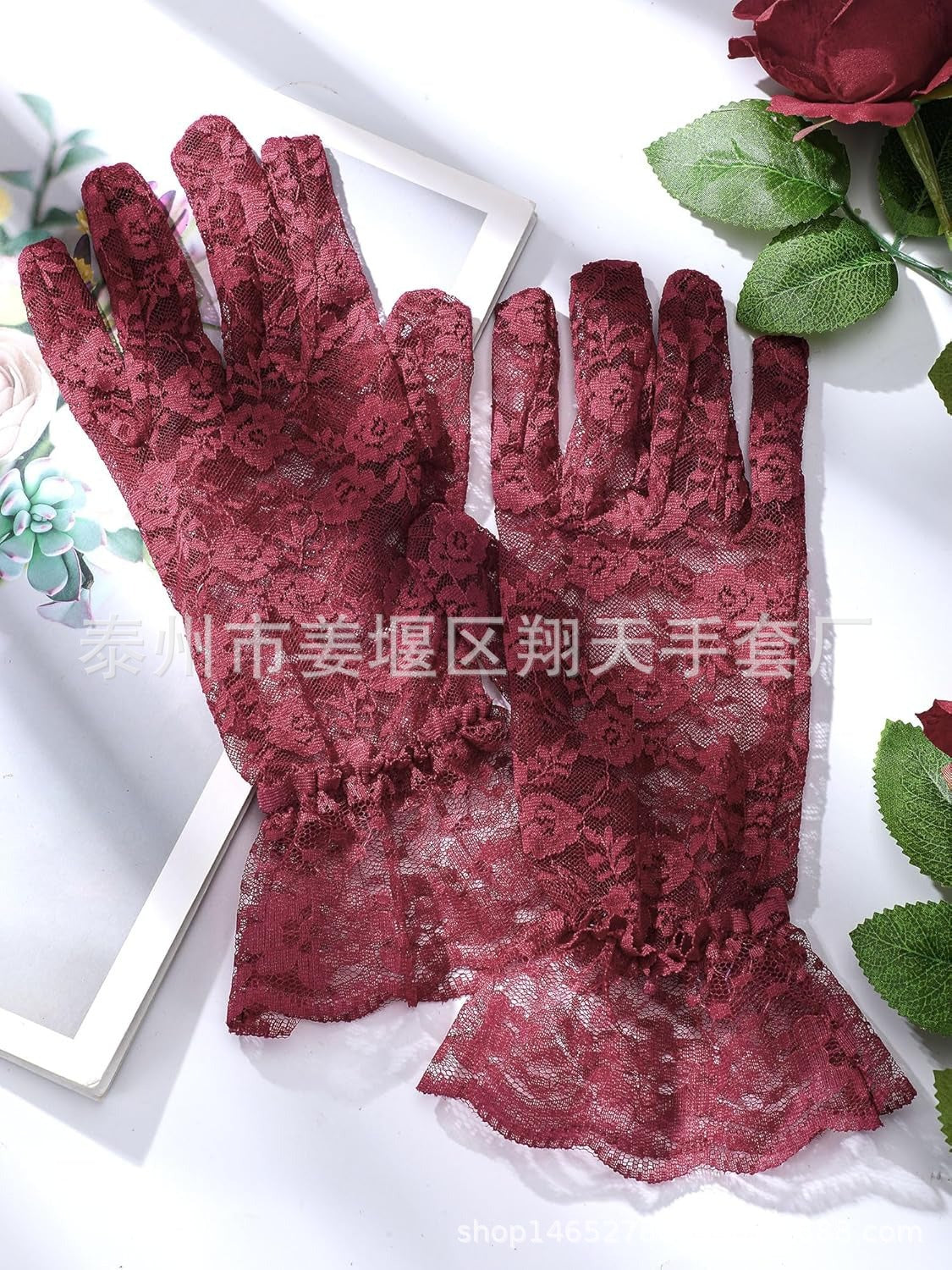 Wholesale  Summer Black Large Lace Short Sunscreen Gloves