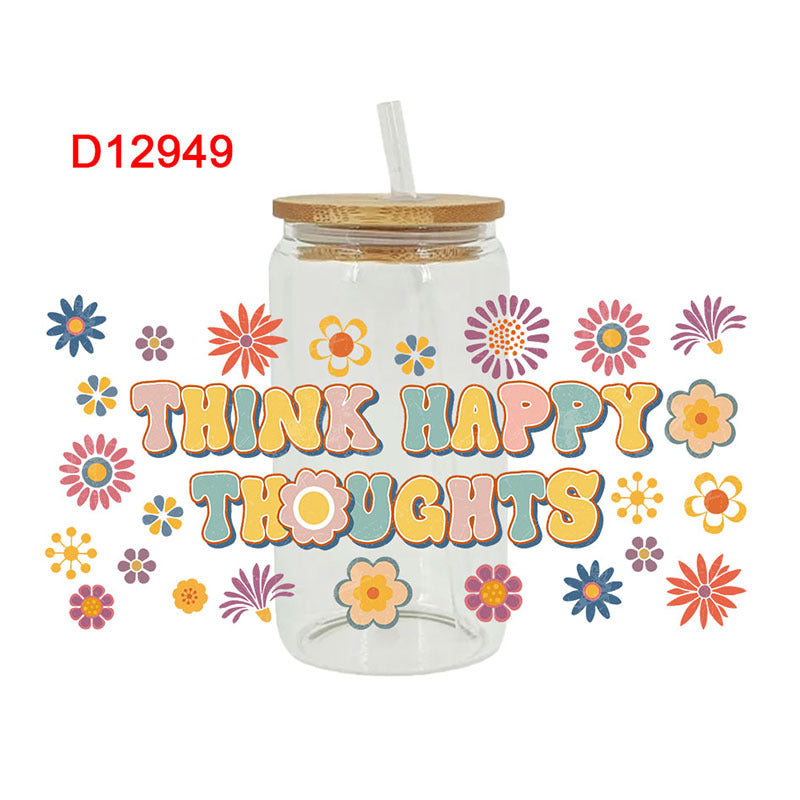 Wholesale Colorful Cartoon Cute Retro Fresh Inspirational Theme 16oz Cup UV DTF Wraps
