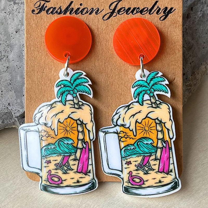 Wholesale seaside beer sunglasses sunrise sunset acrylic earrings