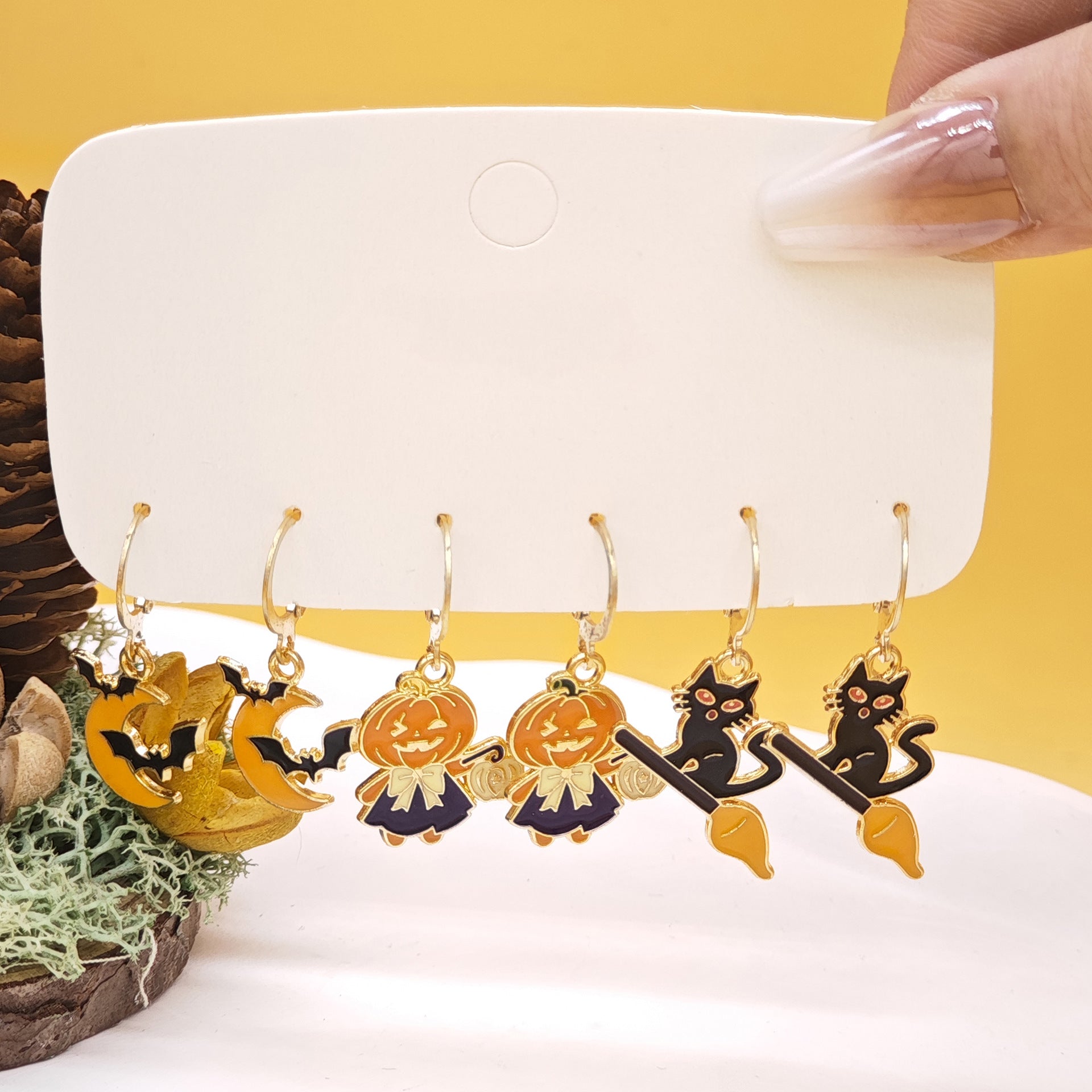 Wholesale 6pcs/set Halloween Black Cat Pumpkin Funny Earrings