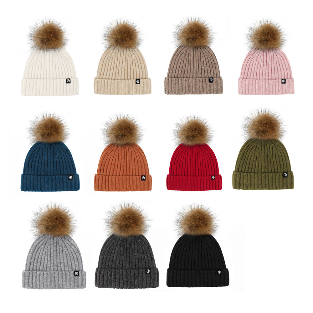Wholesale Solid Color Wool Ball Knitted Hat Winter Woolen Hat