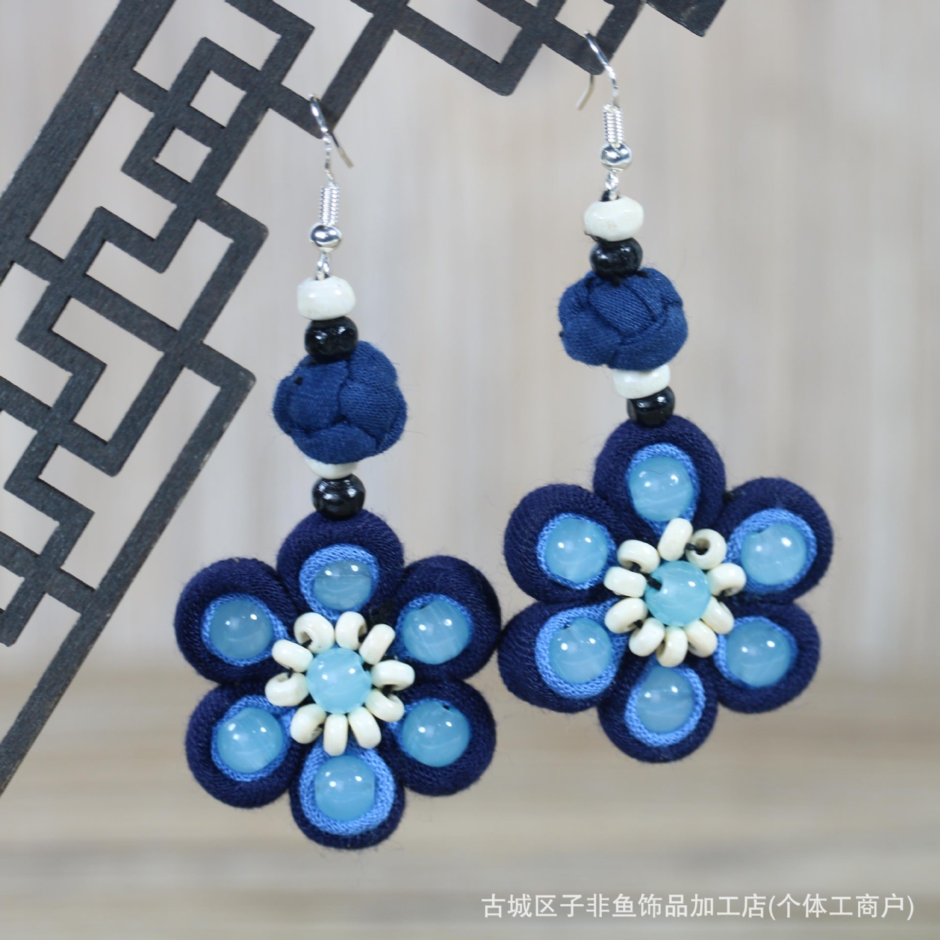 Wholesale Ethnic Style Tie-Dye Style Blue-Dyed Fabric Handmade Earrings