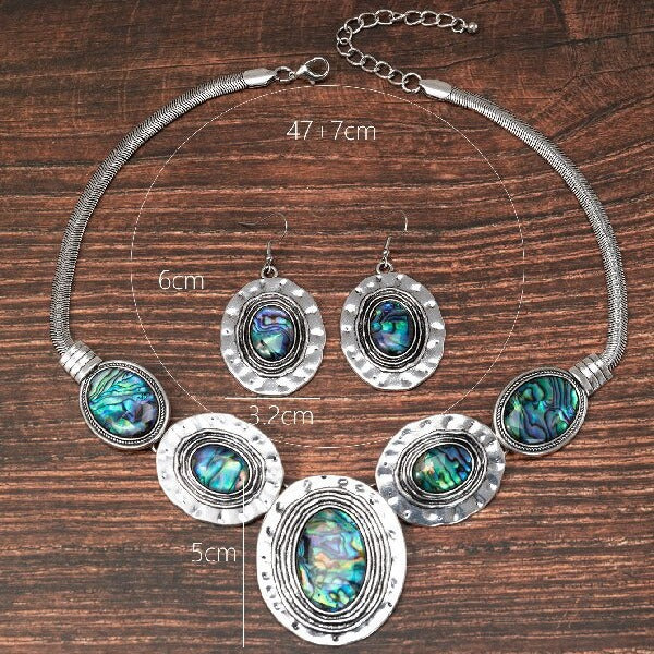 Wholesale Vintage Oval Snake Chain Abalone Earring Necklace Jewelry Set