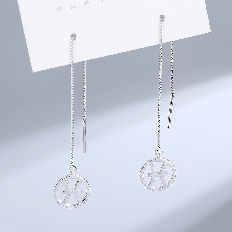 Wholesale S925 Sterling Silver Long Ear Line Twelve Constellation Valentine's Day Gift Tassel Earrings 925 Spring Earrings