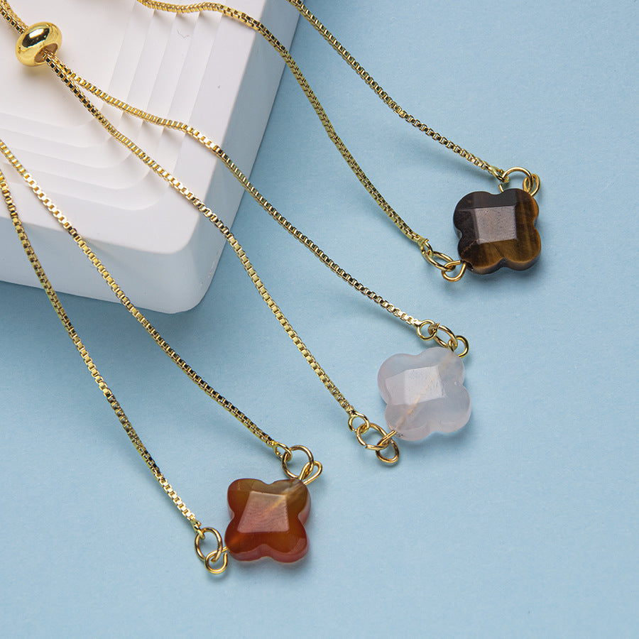 Wholesale New Natural Stone Faceted Four-Leaf Clover Gold-Plated Pendant