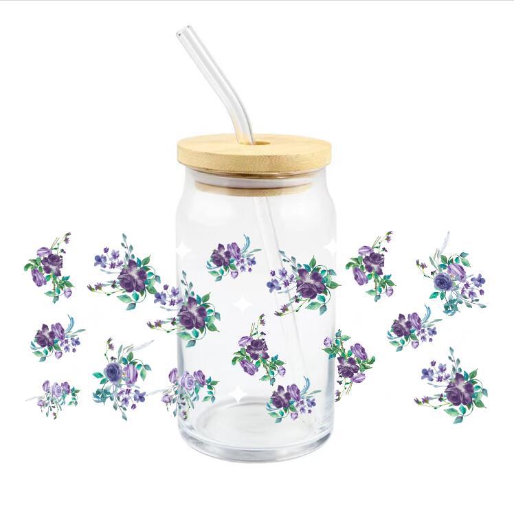 Wholesale 10pcs Cartoon Cute Glass Coffee Cup Sticker 16oz Cup UV DTF Wraps