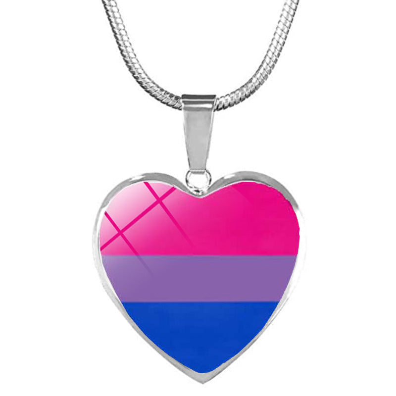 Wholesale Rainbow Time Gemstone Heart Pendant Alloy Necklaces