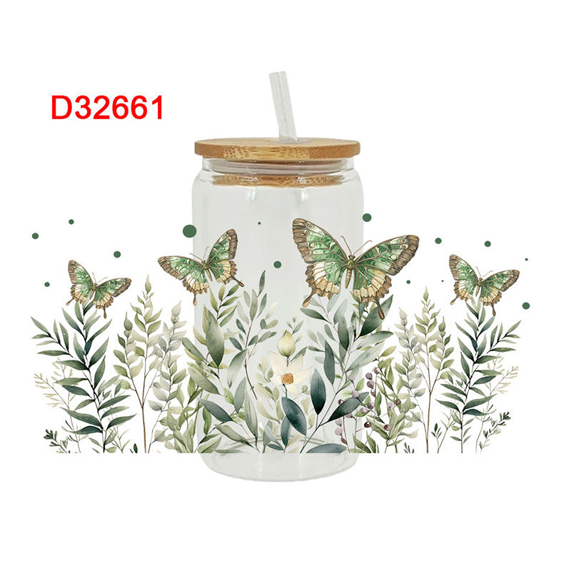 Wholesale Colorful Butterfly Flowers 16oz Cup UV DTF Wraps