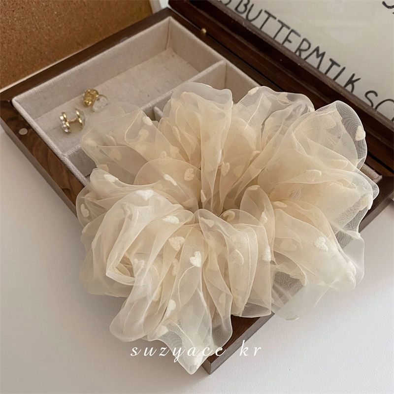 Wholesale Mesh Heart Flocked Scrunchie Hair Tie for Bun Hairstyles