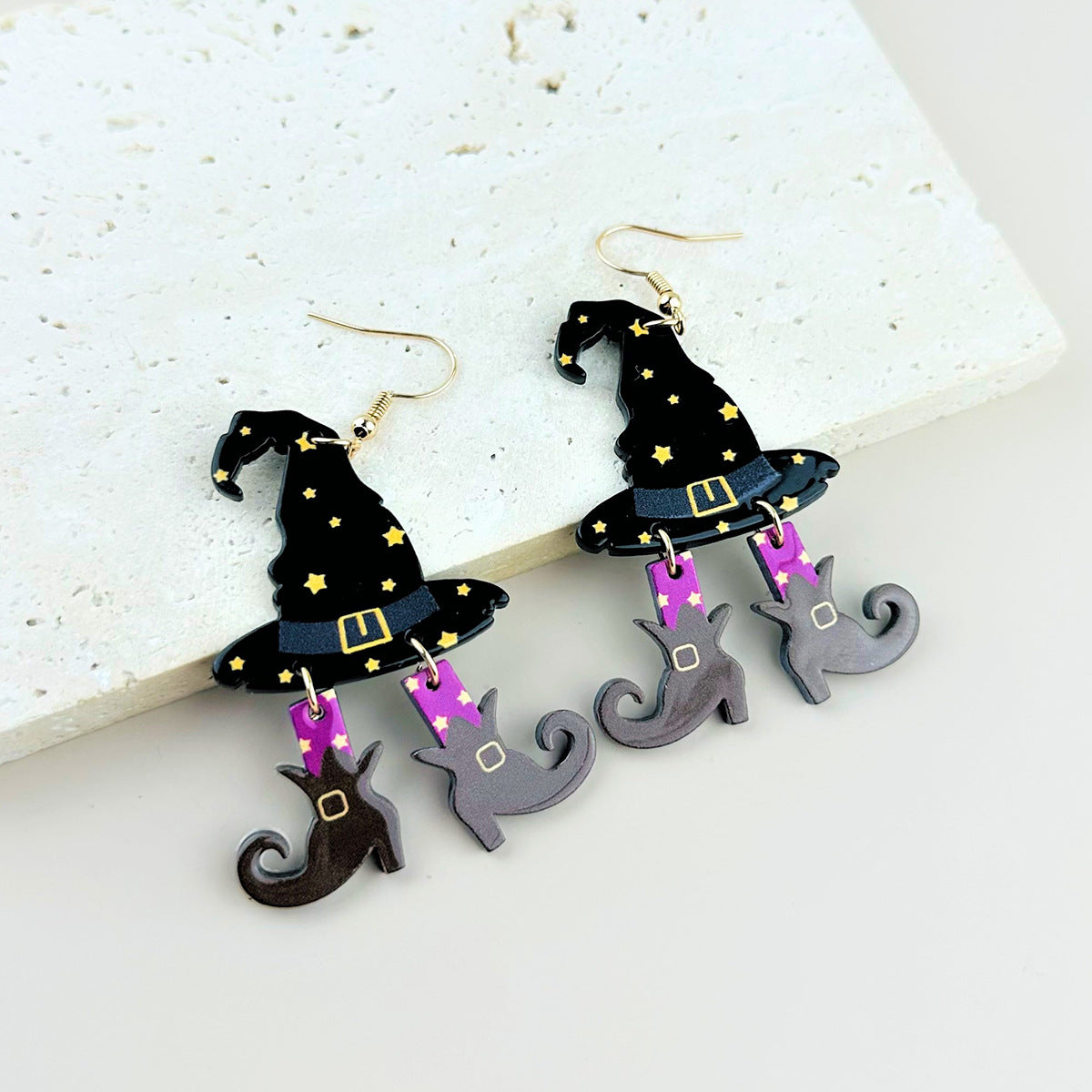 Wholesale Halloween Acrylic Wizard Hat Boots Printed Earrings