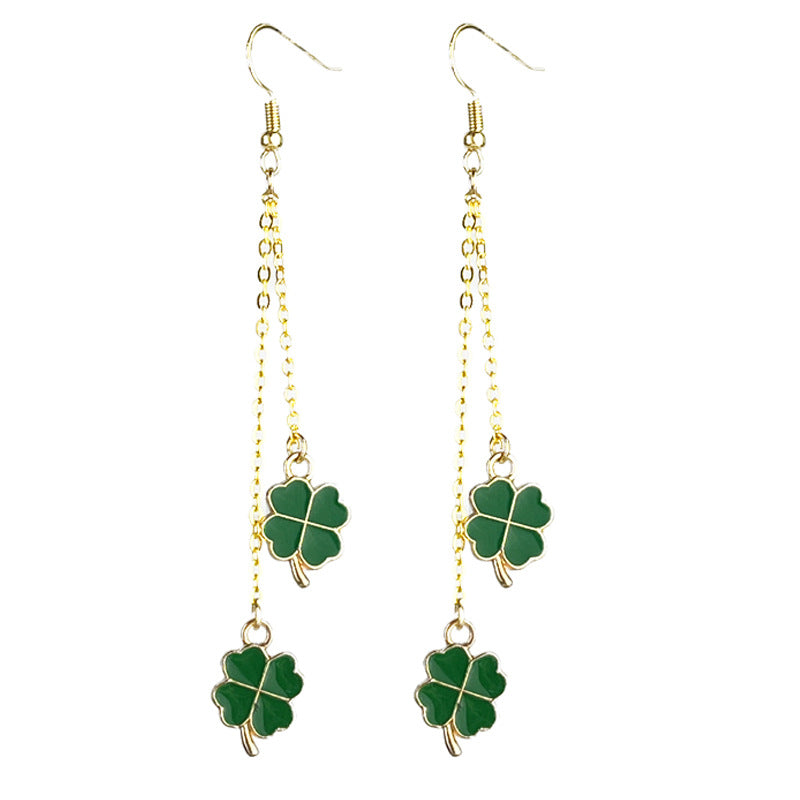 Wholesale St. Patrick's Clover Four-leaf Clover Lucky Chain Pendant Metal Fashion Earrings