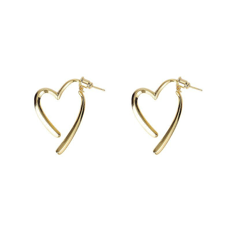 Wholesale Electroplated gold opening heart-shaped earrings