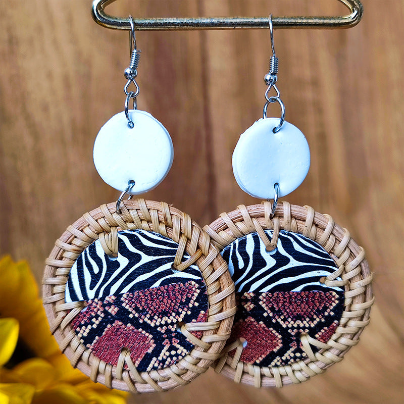 Wholesale 3 Pairs/Pack Polymer Clay Rattan Copper Braided Leopard Zebra Print Earrings