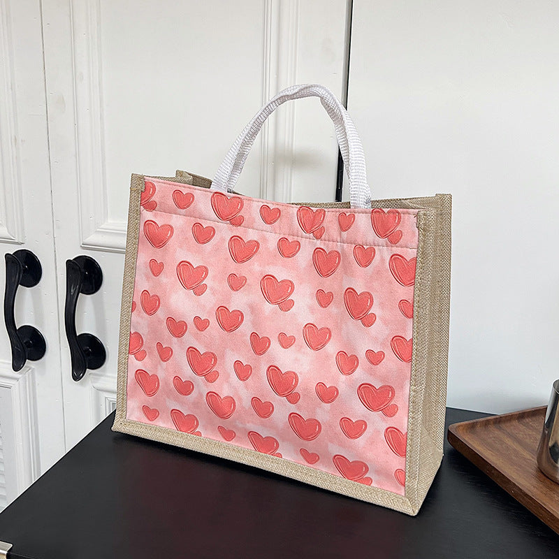 Wholesale Simple Heart Linen Magnetic Buckle Large Capacity Bag Handheld Commuter Bag