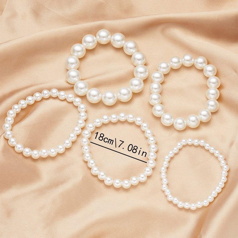 Wholesale Imitation Pearl Beaded Elastic Cord Bracelet