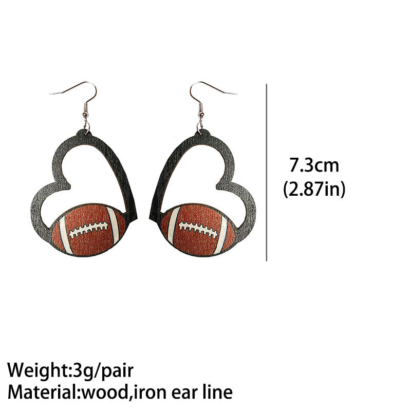 Wholesale 2pcs Love Sports Football Baseball Rugby Basketball Tennis Volleyball Geometric Hollow Earrings