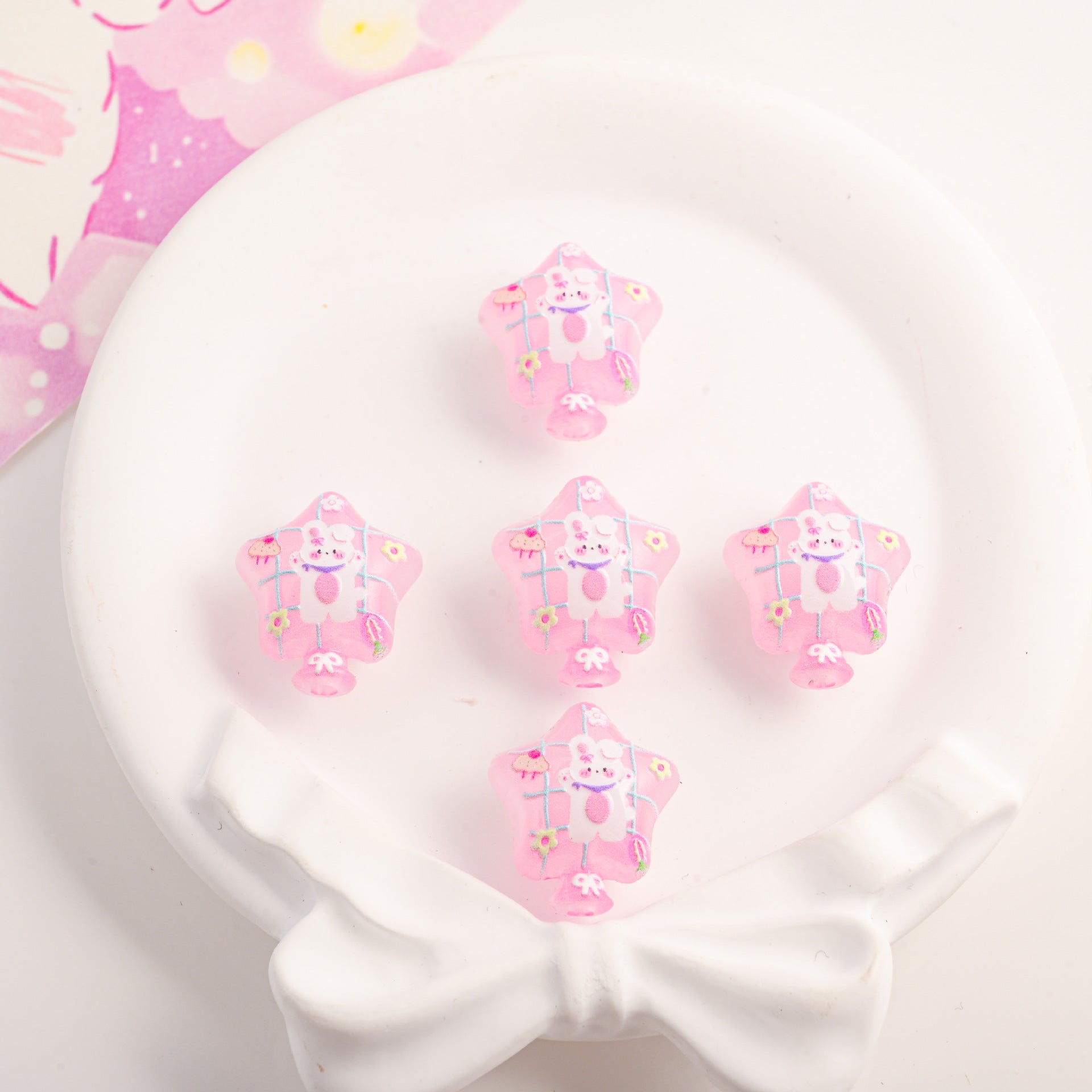 Wholesale 10pcs Cute cartoon star printed beads with straight holes OLY Exclusive