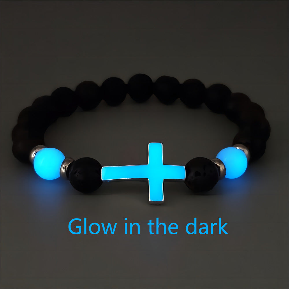 Wholesale Volcanic stone luminous multi-color cross bracelet