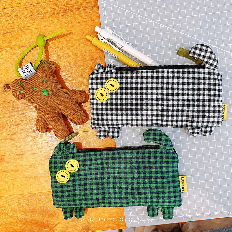Wholesale New Plaid Cat Canvas Pencil Case