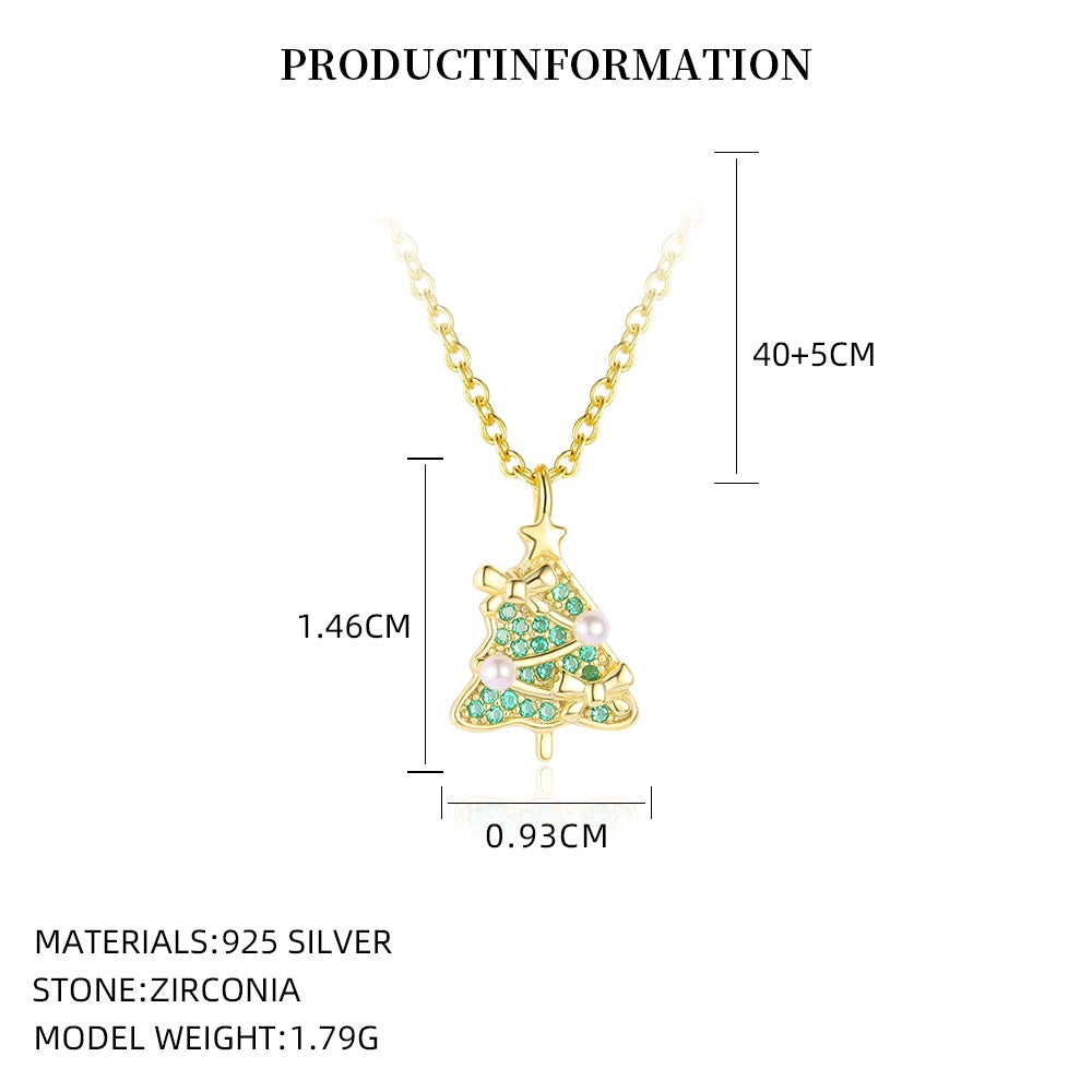 Wholesale S925 Sterling Silver Christmas Tree Pendant Necklace with Full Diamonds