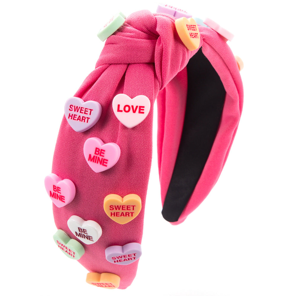 Wholesale Valentine's Day Letter Love Heart Wide Edge Tied Pure Color Fabric Hair Accessories For Women