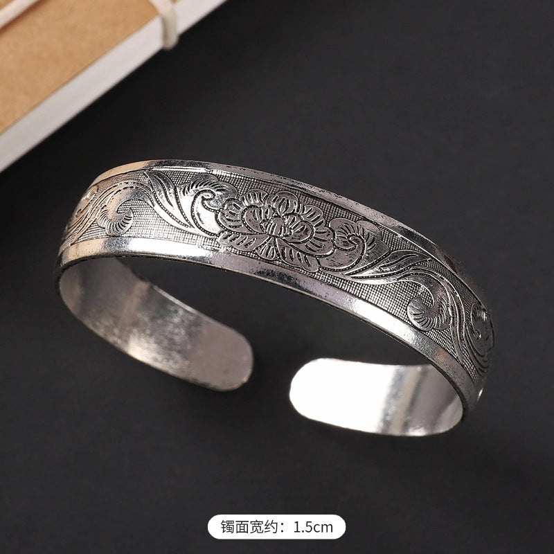 Wholesale  ethnic style retro court Chinese carved ancient silver bracelet personality exotic bracelet