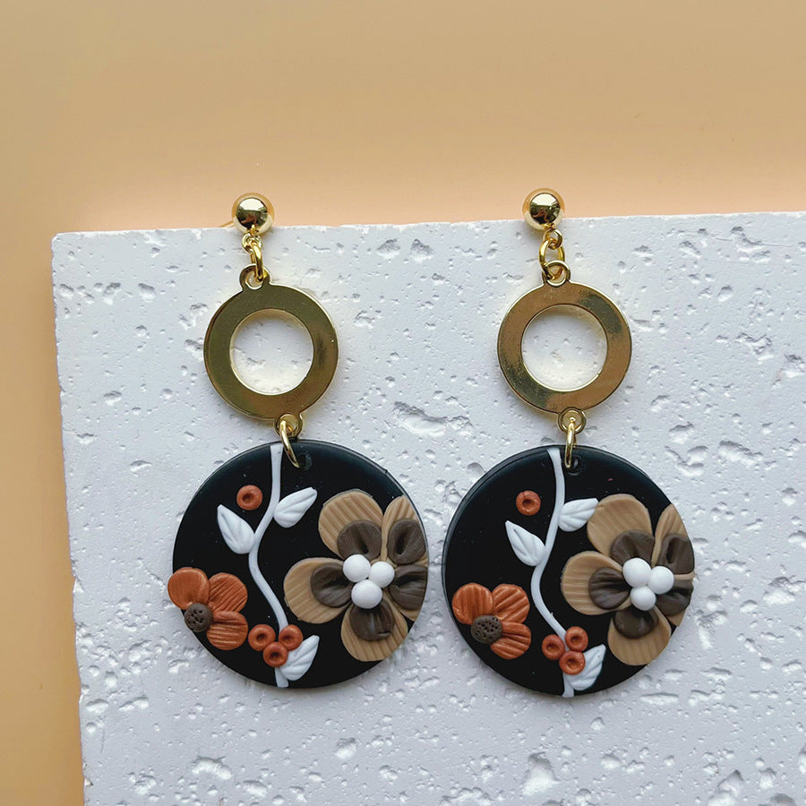 Wholesale Black printed soft ceramic geometric earrings