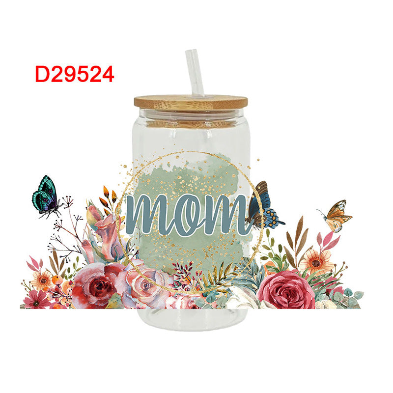 Wholesale Flower Leopard Pattern Mother's Day  16oz Cup UV DTF Wraps