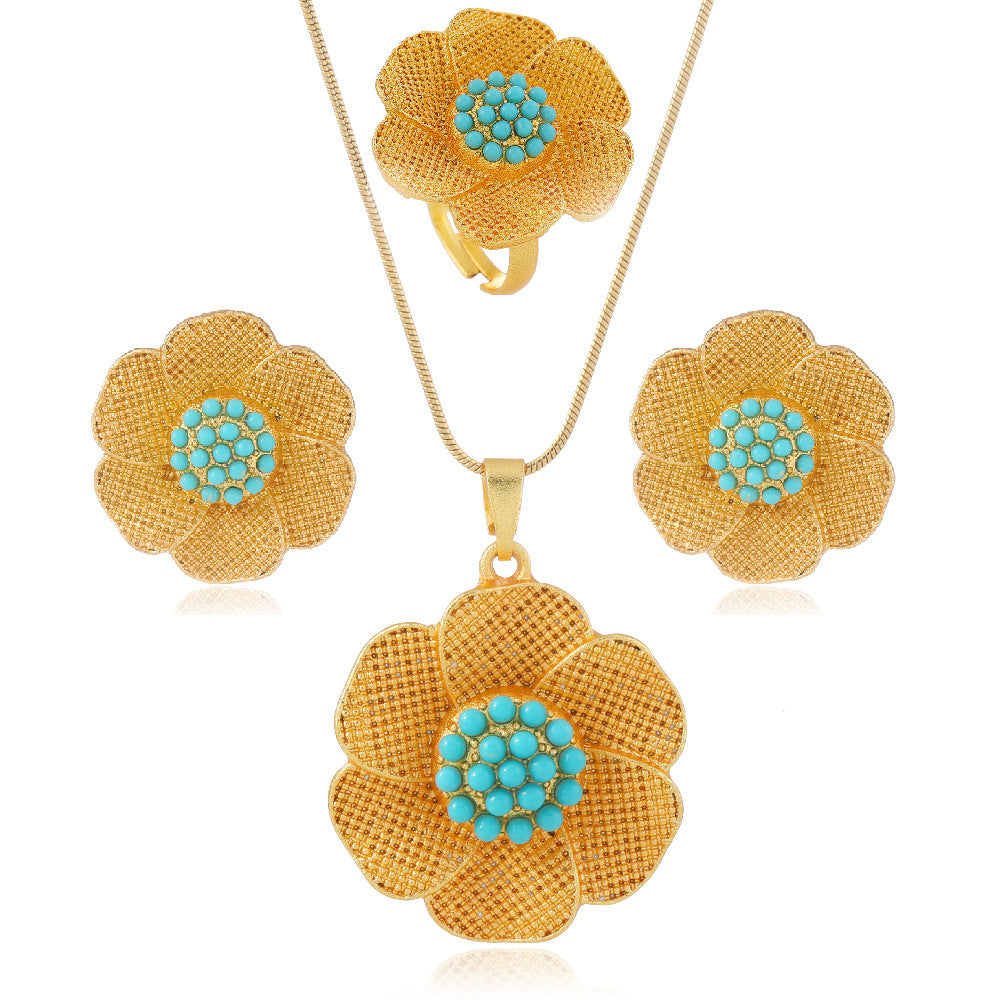 Wholesale Exaggerated Flower Alloy Pearl Vintage Jewelry Set