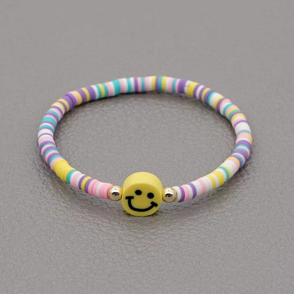 Wholesale niche design handmade soft y rainbow smiley bracelet