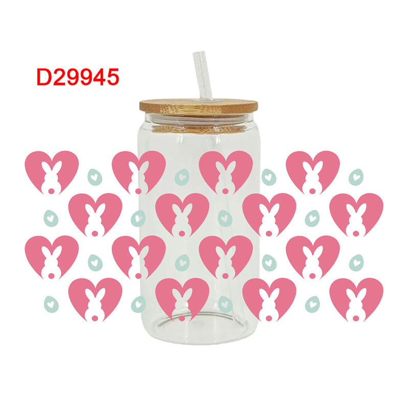 Wholesale Pink Cartoon Easter Bunny 16oz Cup UV DTF Wraps