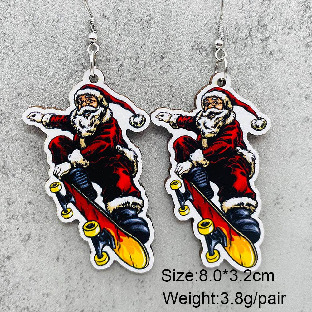 Wholesale Red Car Skateboard Santa Wooden Earrings Christmas