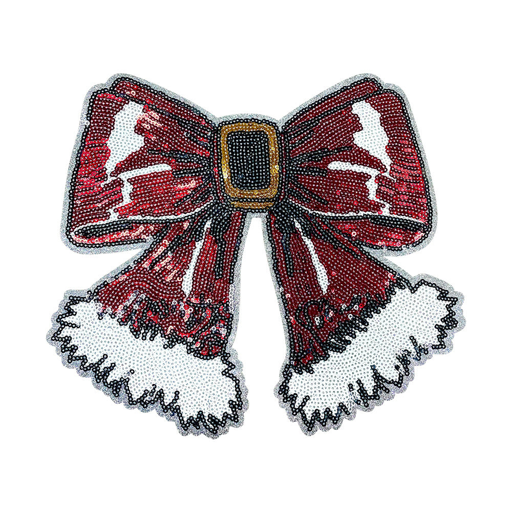 Wholesale Sequined Embroidered Christmas Bow Patch Stylish Red Bow Applique For DIY Clothing Bags Shoes Boutique Resale Jewelry Accessory